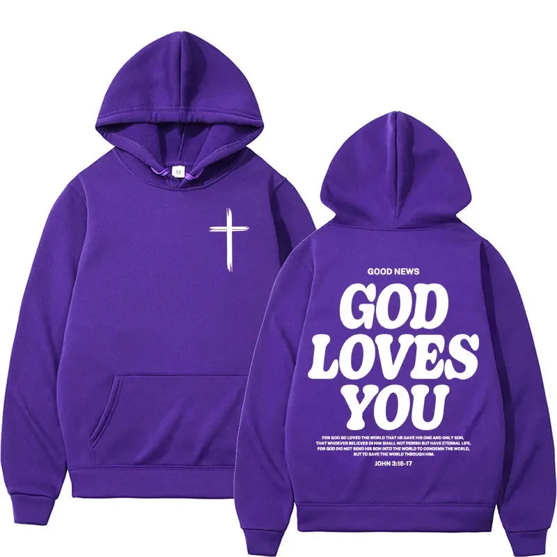 Hooded Sweatshirt – Bible Verse God Loves You – Vintage Streetwear | KIMLUD