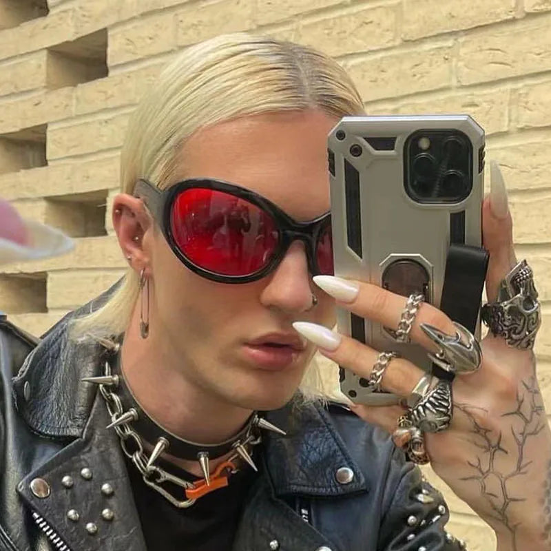 Oversized Oval Sunglasses Y2K Punk — Black | KIMLUD