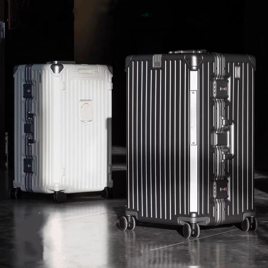 PC Material Rolling Luggage Aluminum Frame — Black | KIMLUD