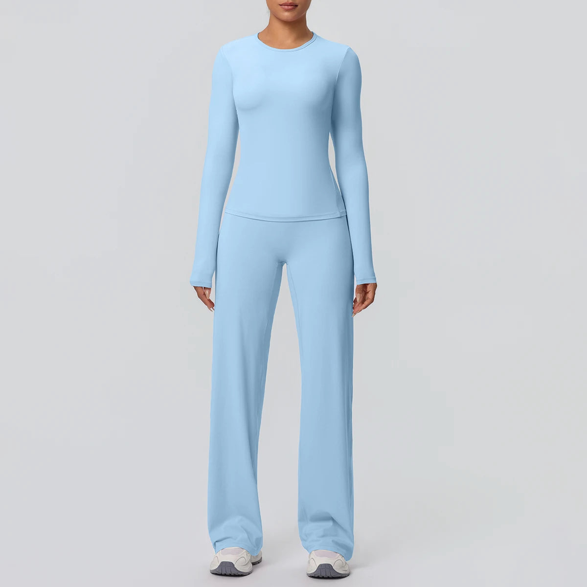 Yoga Set – Slim Long Sleeve Top and Wide Leg Pants – Nylon Elastane | KIMLUD