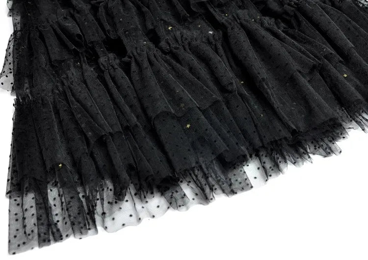 Two-Piece Set – Plaid Jacket And Mesh Ruffle Skirt – O-Neck Long Sleeve | KIMLUD