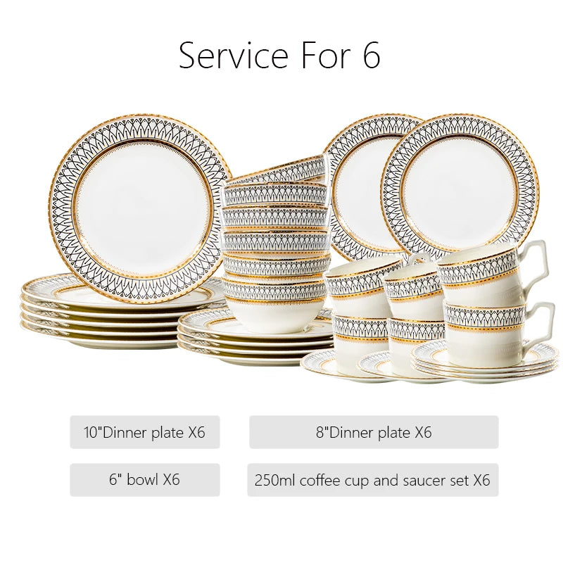 Nordic Bone China Dinner Plates Set Rimmed In Gold — White | KIMLUD