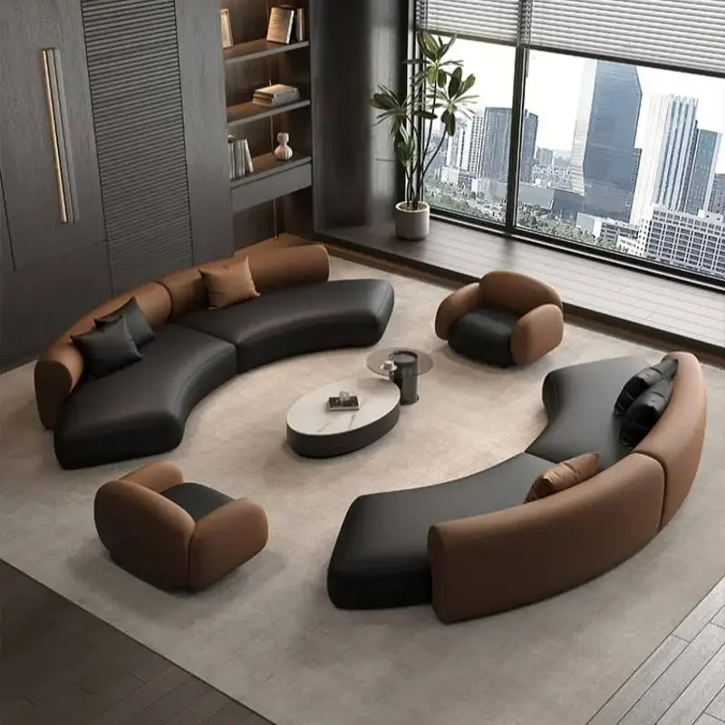 Leather Solid Curved Nordic Sofas — Black | KIMLUD