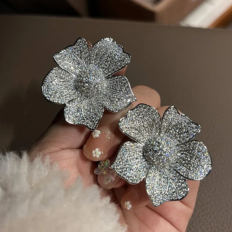 Earrings Sparkling Zirconia Inlaid Flower Earrings Zinc Alloy — Gold | KIMLUD