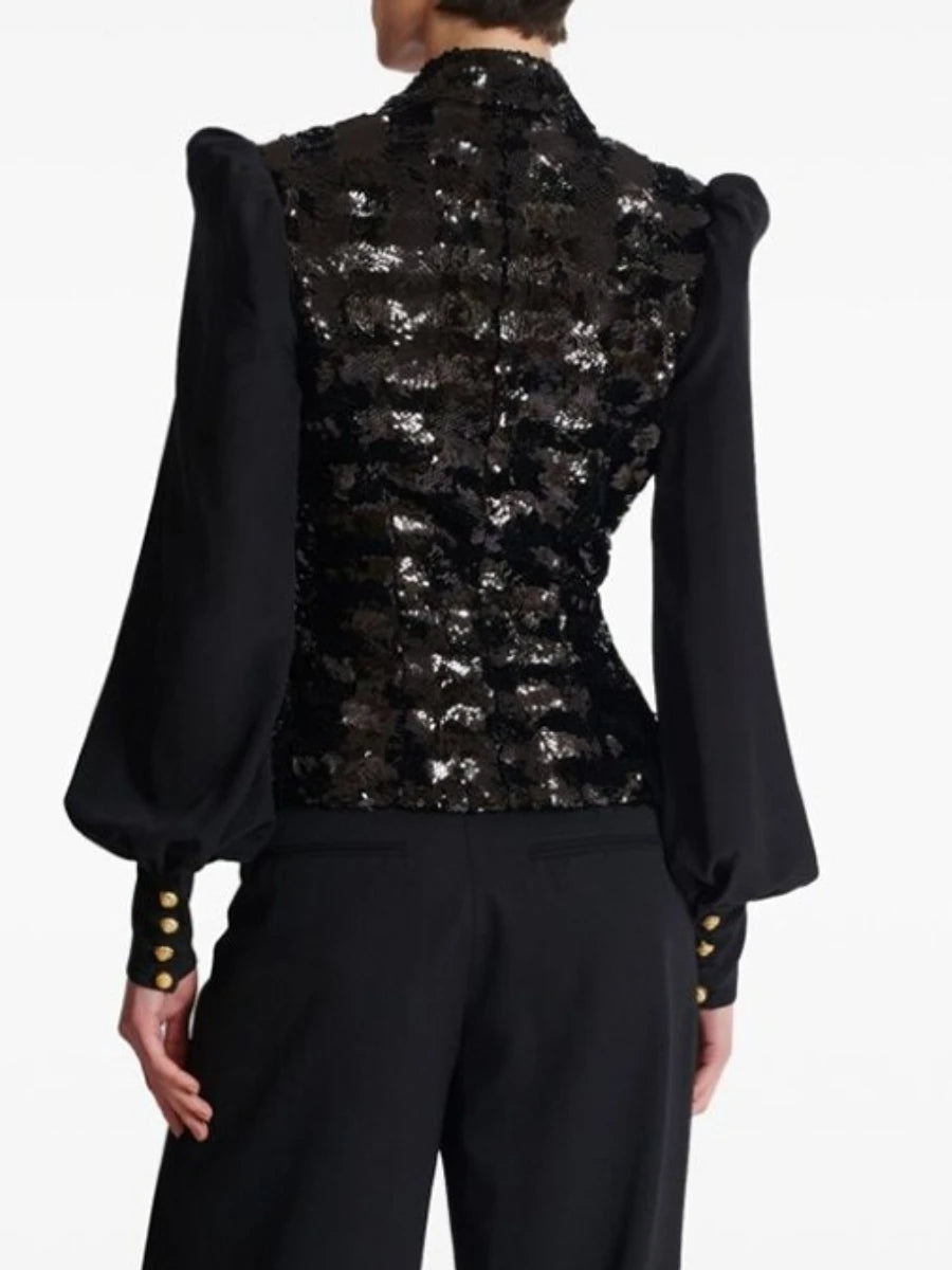 KIMLUD, TWOTWINSTYLE Fashion Slimming Spliced Sequins Blazers for Women Lapel Long Sleeves Tunic Patchwork Metal Buttons Blazer Female, KIMLUD Womens Clothes