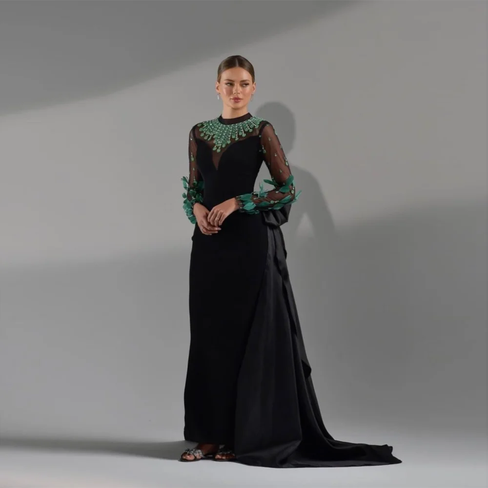 KIMLUD, Sharon Said Elegant Black Mermaid Evening Dress Dubai Luxury Emerald Green Beads Feathers Women Wedding Dresses Party Gowns, black / 2 / CHINA, KIMLUD APPAREL - Womens Clothes