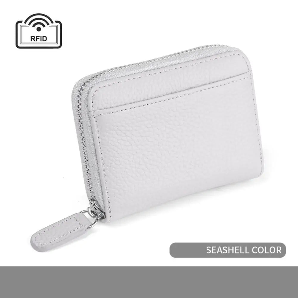 Genuine Leather Credit Card Holder Wallet RFID-Blocking — Black | KIMLUD
