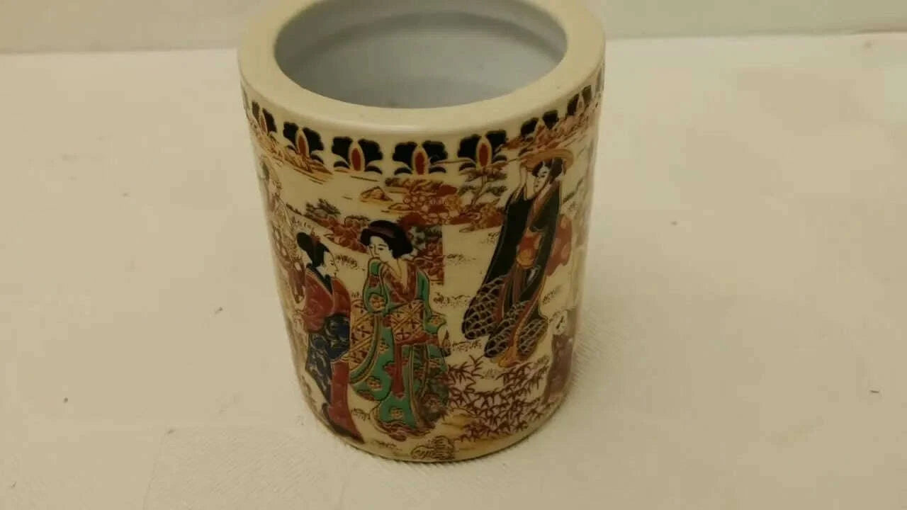 KIMLUD, Chinese Old Pink Porcelain Japanese Ladies Pattern Round Pen Holder Vase, KIMLUD Womens Clothes