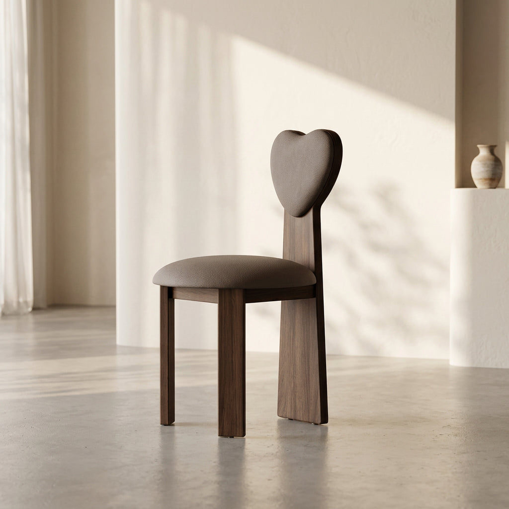 Chair with a heart-shaped backrest on a neutral background, featuring the MEA Chair brand.