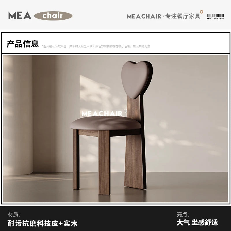 Solid Wood Dining Chair Leather Upholstered Backrest Handcrafted Nordic Minimalist — Natural | KIMLUD