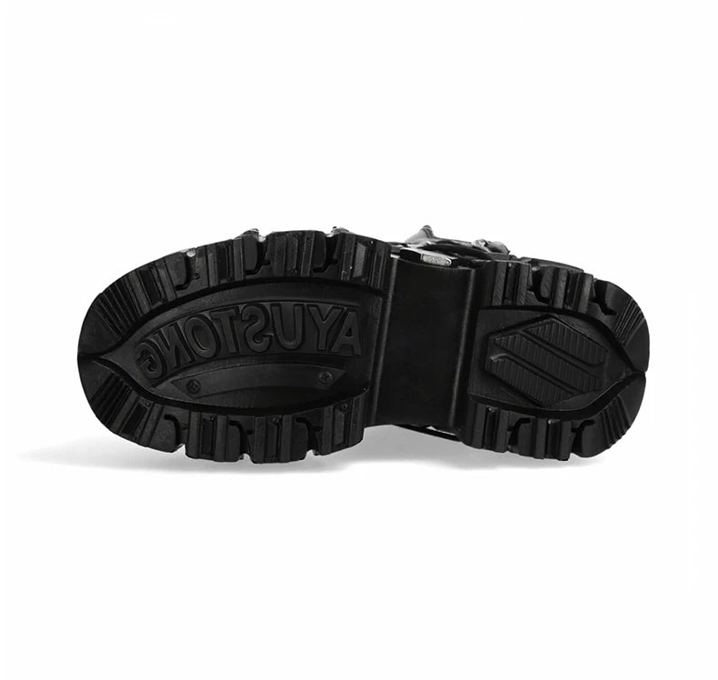 Metal Rivet Platform Cross Tie Motorcycle Boots Female Rock Round Head Fashion Retro Short Boots Goth Style Platform Boots