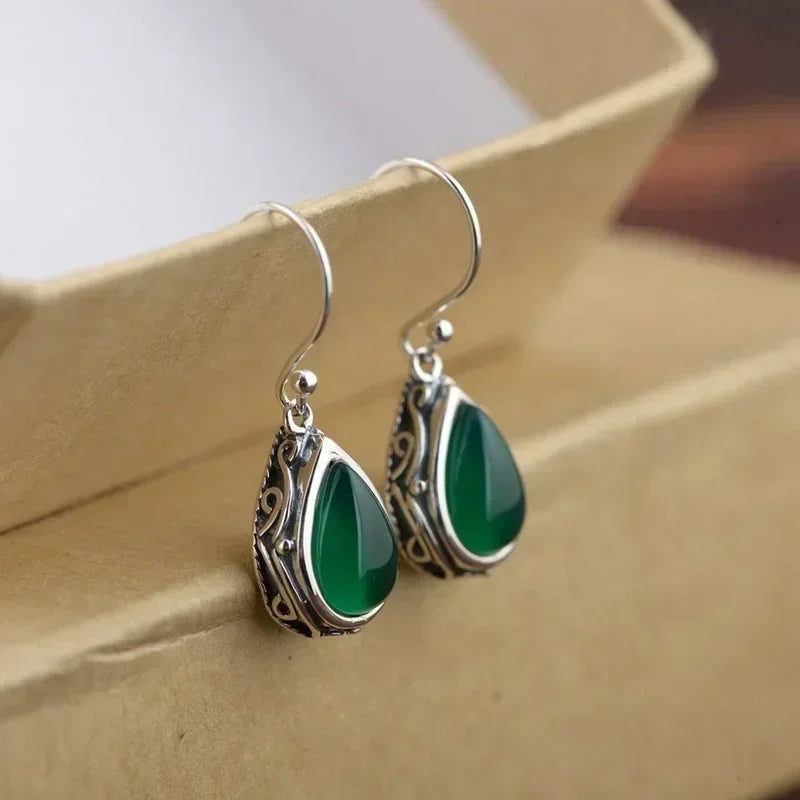 Cubic Zirconia Drop Earrings Water-Drop Inlaid — Emerald | KIMLUD