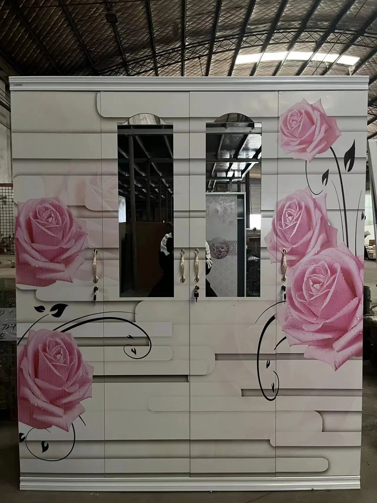 A White Modern Locker Bedroom Clothes Storage Metal Swing Doors Steel Wardrobe With Mirror
