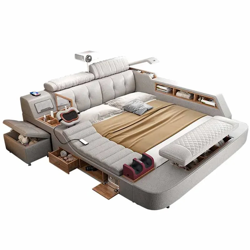 Storage European Double Bed Modern Queen Headrest King Size Double Bed Smart Massage Luzko Wielofunkcyjne Furniture For Bedroom