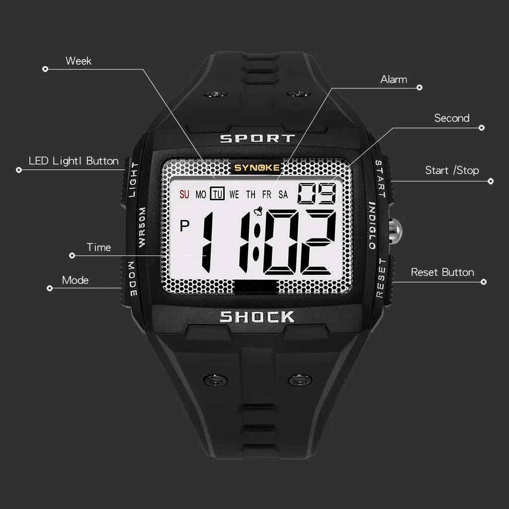 KIMLUD, SYNOKE Big Numbers Full Size Digital Watch Easy to Read 5ATM Water Resistant Electronic Wristwatch Countdown Clock Reloj Hombre, KIMLUD Womens Clothes