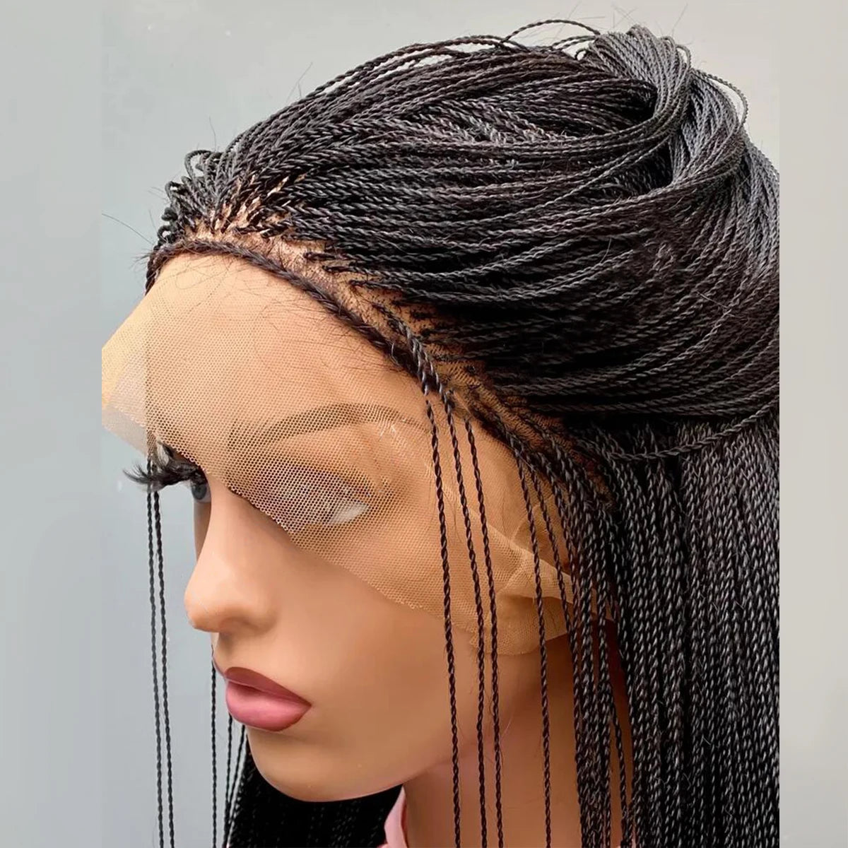 Lace Front Wig – Micro Twist Braids – Kanekalon – 1B Black | KIMLUD