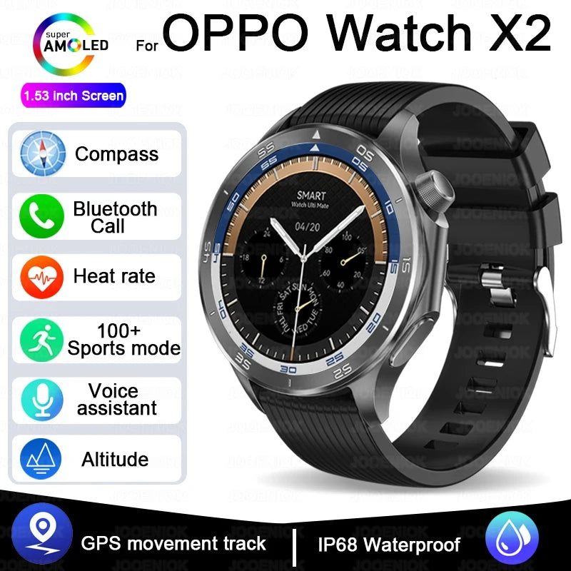 OPPO Watch X2 Latest Bluetooth Call Smartwatch Men GPS NFC Health Monitoring IP68 Waterproof Watch AMOLED HD Screen Smart Watch