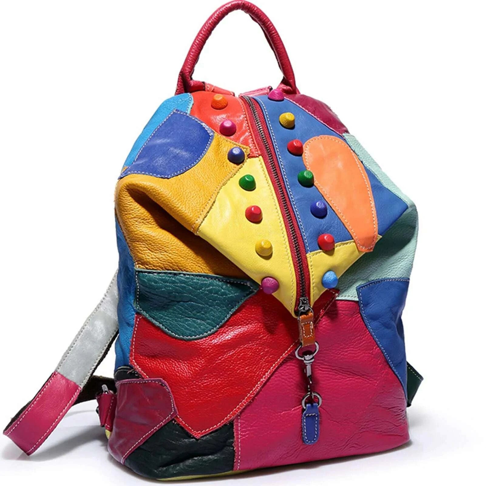 KIMLUD, Stylish Stitching Leather Rivets Backpack Wear-resistant Waterproof Bag For Daily Work Travel Party, KIMLUD Womens Clothes