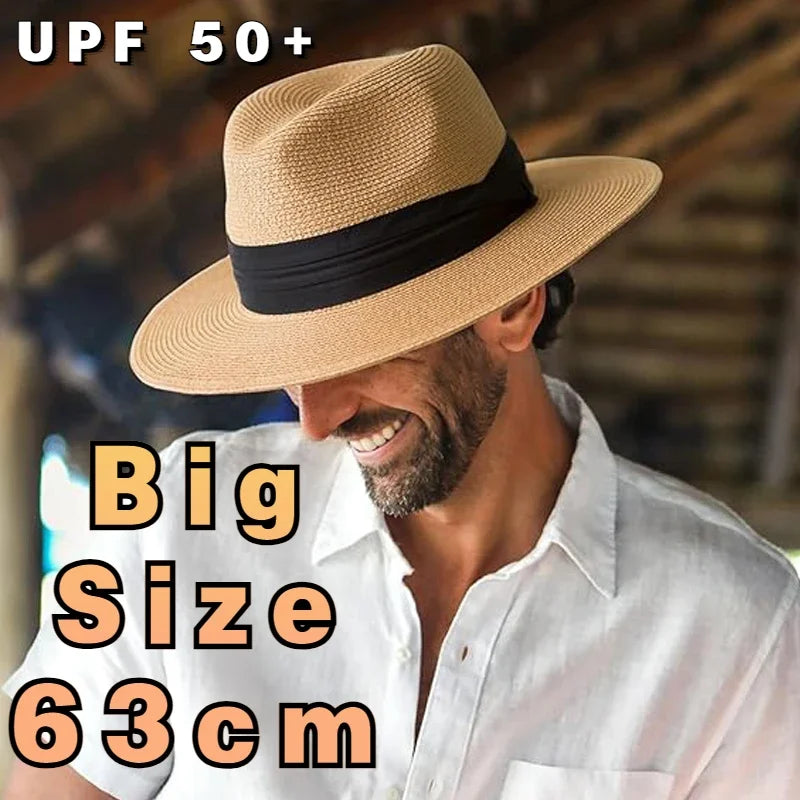 Panama Straw Sun Hat Plus Size 63cm Unisex — Natural | KIMLUD