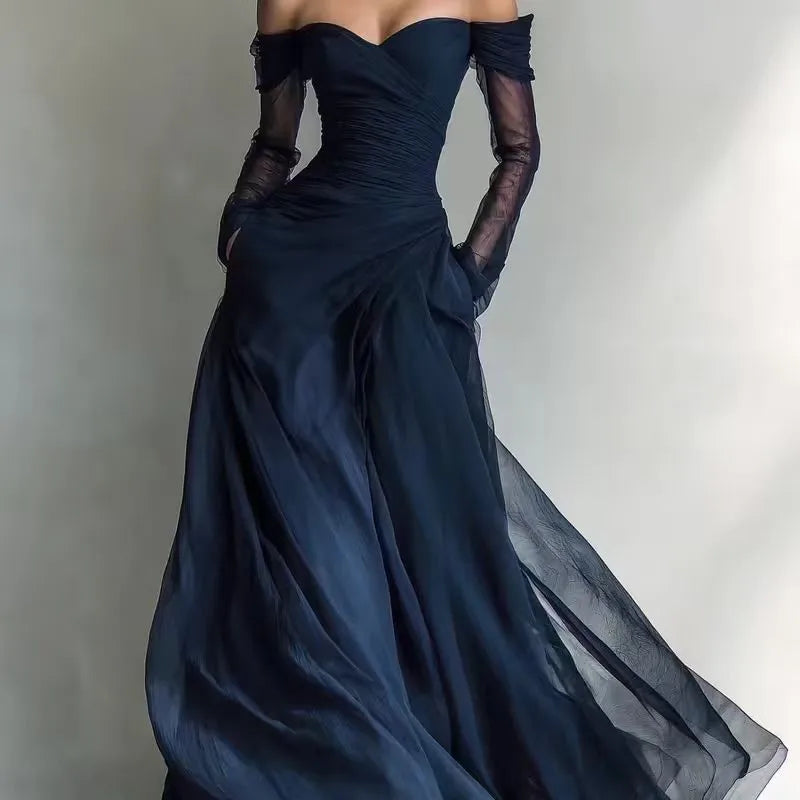 Evening Dress – Strapless Net Dress – Polyester | KIMLUD