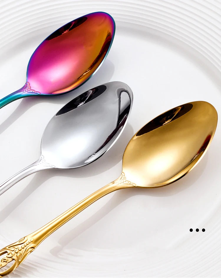 Gold-Plated Stainless Steel Cutlery Set Royal European Spoon Fork Collection — Golden | KIMLUD