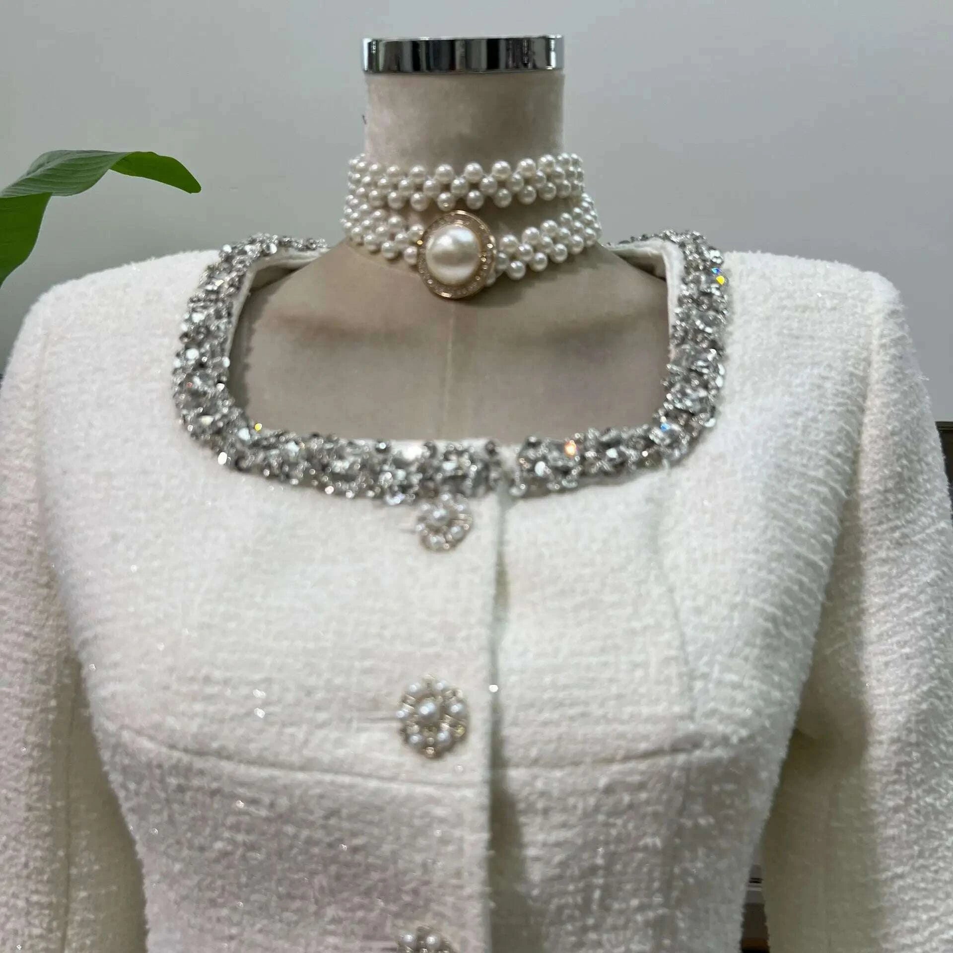 IEQJ Fashion Black 2 Piece Set Women Square Collar Diamonds Inlaid Short Jacket High Waist Skirt Suit Autumn New 3A556