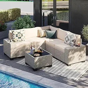 Wicker Patio Set 6-Piece With Wide Armrests — Navy | KIMLUD