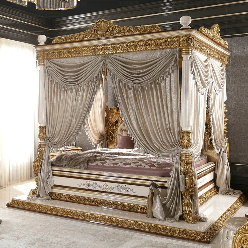 Wooden Bed With Romantic Detailing — Ivory | KIMLUD