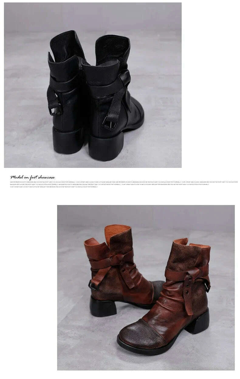 KIMLUD, Careaymade-Genuine Leather Patchwork Ankle Vintage Short Boots Zipper Women Shoes Fashion Round Head Mujer Soft Botas Femininas, KIMLUD Womens Clothes