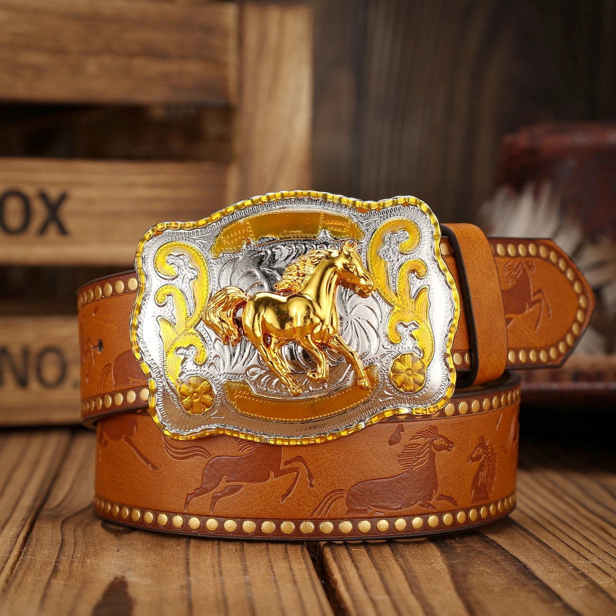 PU Western-Style Belt Perforated Strap — Black | KIMLUD
