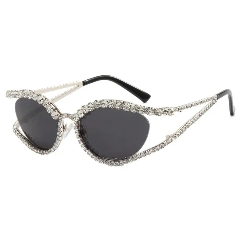 Diamond Hollow Sunglasses Concave Shape — Black | KIMLUD