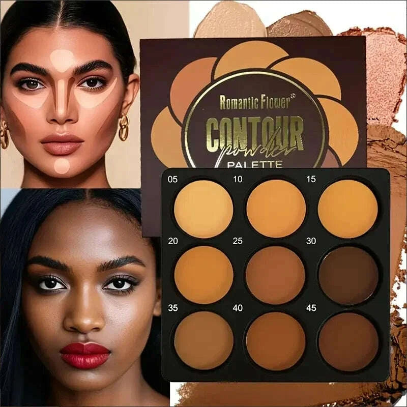 KIMLUD, Dark Skin Tone 9-in-1 Face Palette Waterproof Concealer 9 Shades Contour Bronzer Wheat Makeup Palette for Women, KIMLUD Womens Clothes