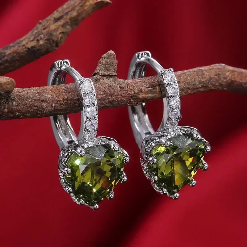 Cubic Zirconia Drop Earrings Water-Drop Inlaid — Emerald | KIMLUD
