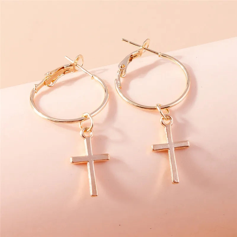 Silver-Tone Cross Earrings Zircon Crystal Dangle — Silver | KIMLUD