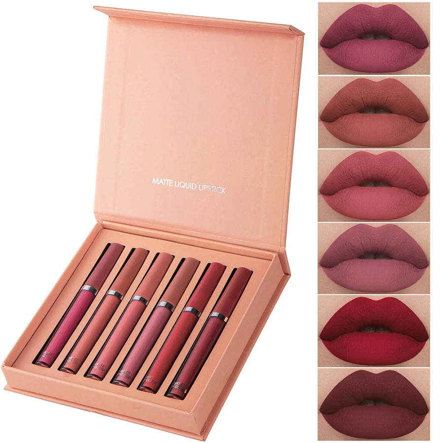 Matte Lip Gloss Set Six Shade Palette — Rose | KIMLUD