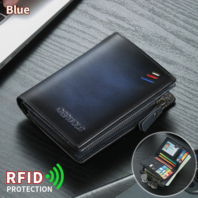 Men's Leather Wallet – Zipped Coin Pocket – RFID Protected – Cowhide | KIMLUD