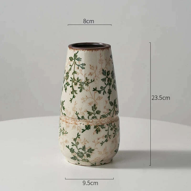 KIMLUD, New Chinese pastoral green retro ceramic vase flower arrangement hydroponics living room dining table creative ornament, KIMLUD Womens Clothes