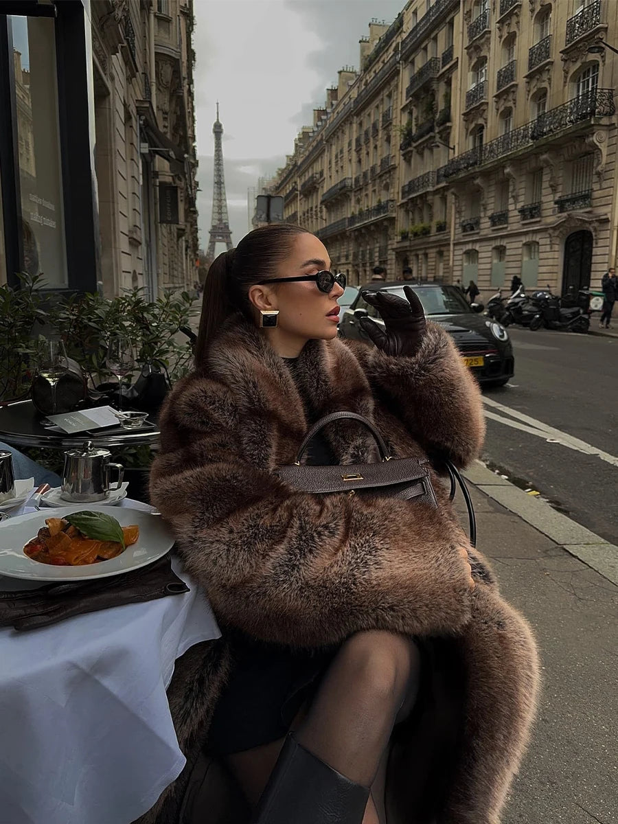 Faux Fur Coat – Gradient Stripes – Faux Fur – Brown Stripes Gradient | KIMLUD