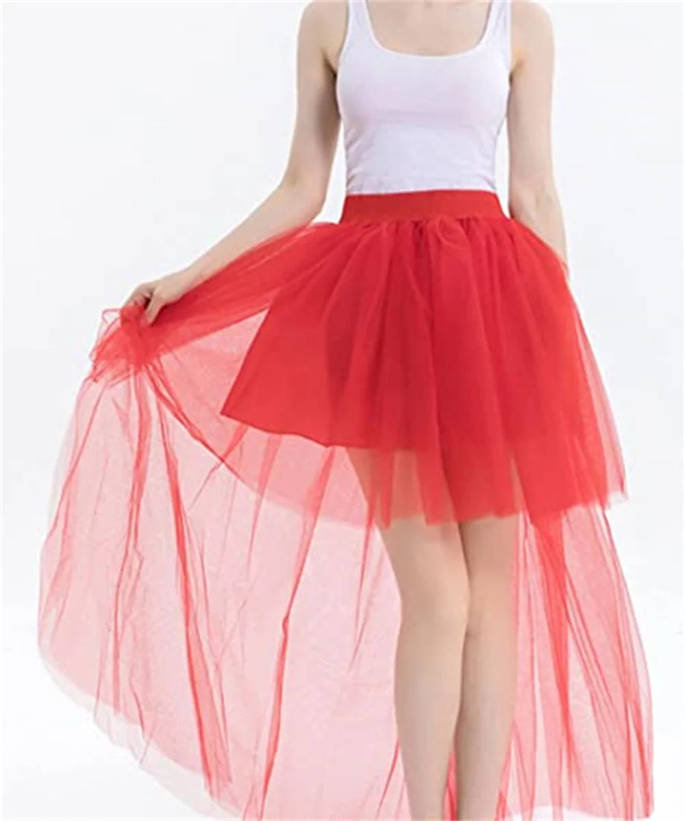 MisShow Hi-Lo Gothic Punk Tutu Skirt Soft Tulle Elastic Waist High Low Mesh Net Halloween Cosplay Costume Maxi Women Dress