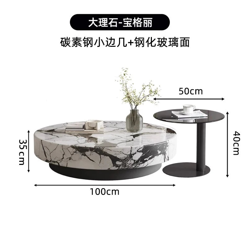 Marble Nordic Minimalist Coffee Table Round Marble Top — White | KIMLUD