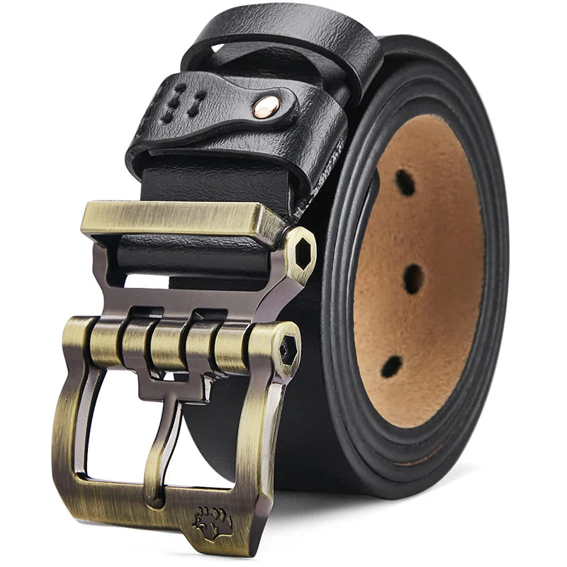 Split Leather Belt Vintage Pin Buckle 3.8 Cm Wide For Men — Black Coffee | KIMLUD