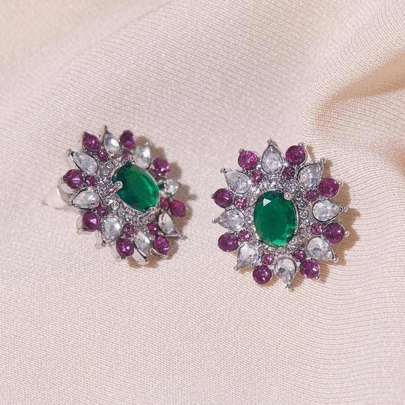 Cubic Zirconia Stud Earrings Floral Sparkling — Crystal | KIMLUD