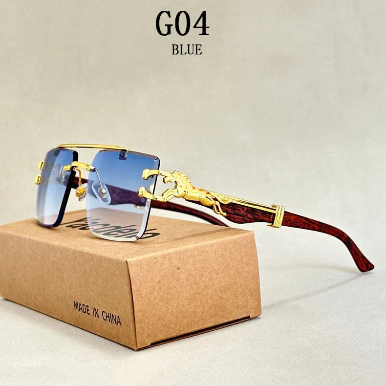 New In Sunglasses For Men Wooden Rimless Sunglasses Women Vintage Square Fashion Glasses Luxe Gafas De Sol Hombre Zonnebril Sun