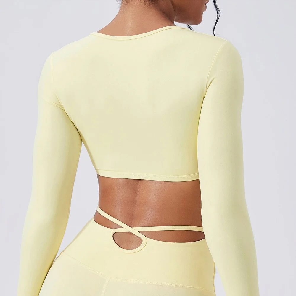 Nylon Elastane Long Sleeve Yoga Top Skin-Hugging — Blue | KIMLUD