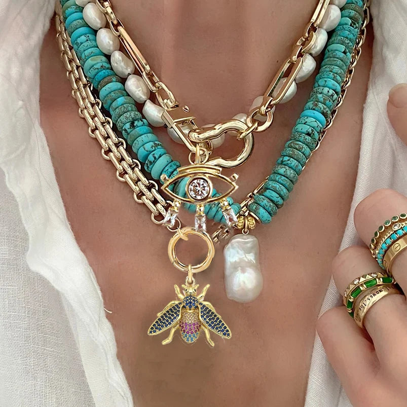 Handmade Lucite Beaded Pearl Choker Necklace — Blue | KIMLUD