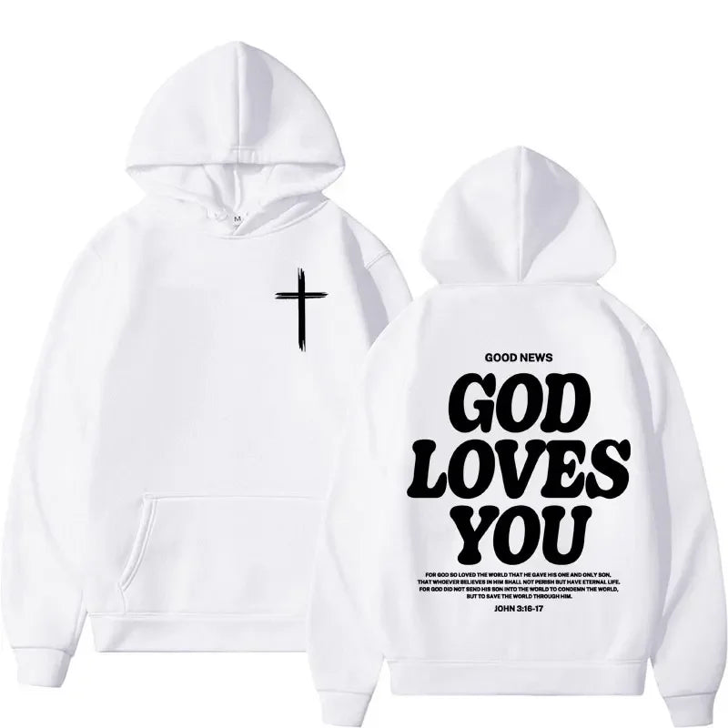 Hooded Sweatshirt – Bible Verse God Loves You – Vintage Streetwear | KIMLUD