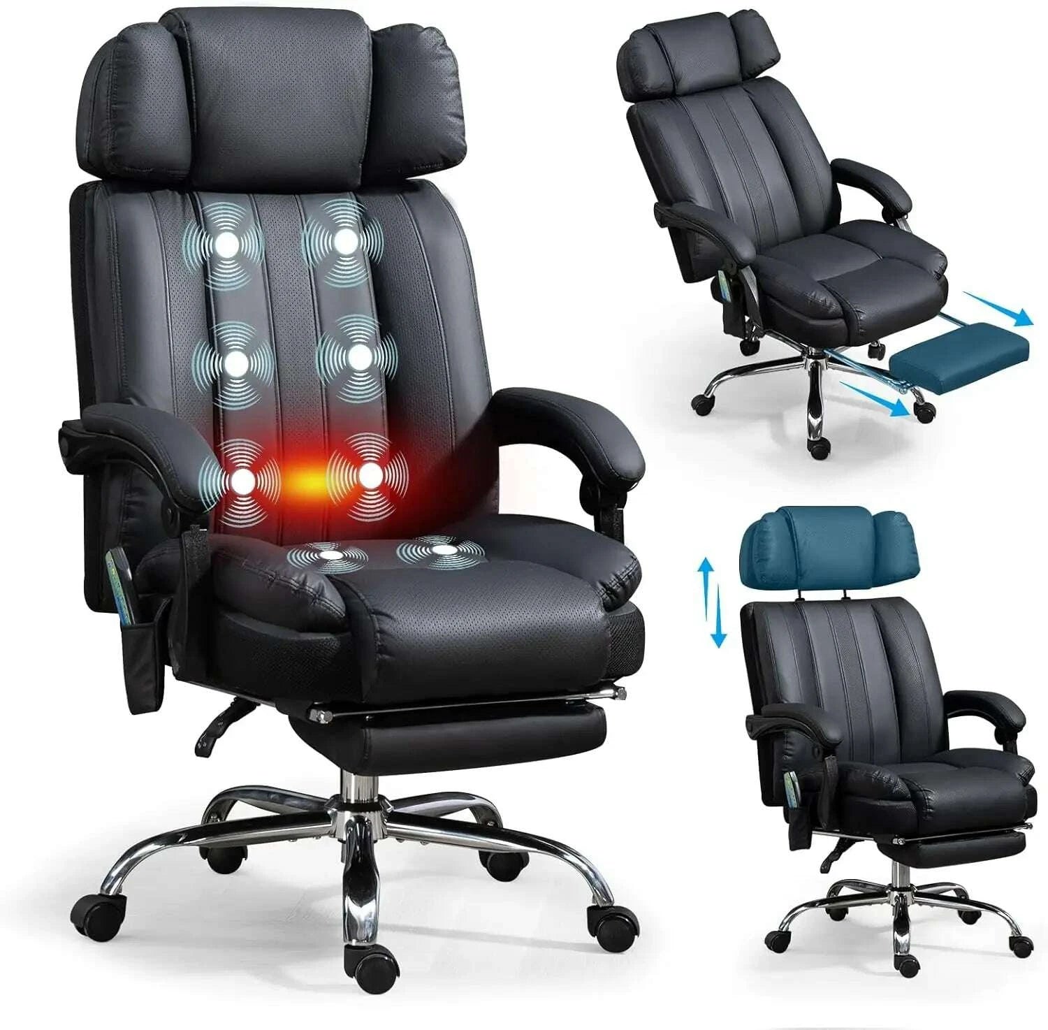 KIMLUD, Massage Office Chair with Heat and 8 Vibration Points Big and Tall Executive Office Chair with Adjustable Headrest, Extra Wide S, KIMLUD Womens Clothes