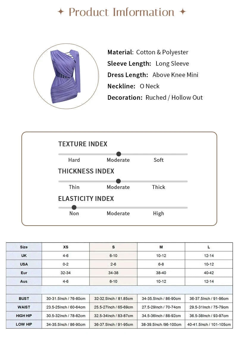 KIMLUD, VC Party Glamour Purple One-Shoulder Cutout Chain Mini Dress for Summer Fashion Gala Gown, KIMLUD Womens Clothes