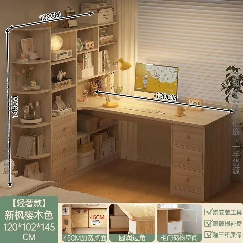 Computer Desk Bookshelf Integrated Shelves Drawers Large Laptop Home Bedroom Student Study Writing Desk Simple Office Table