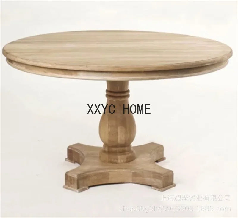 Oak Round Dining Table Set With Chairs In Retro Distressed Finish — Natural Oak | KIMLUD